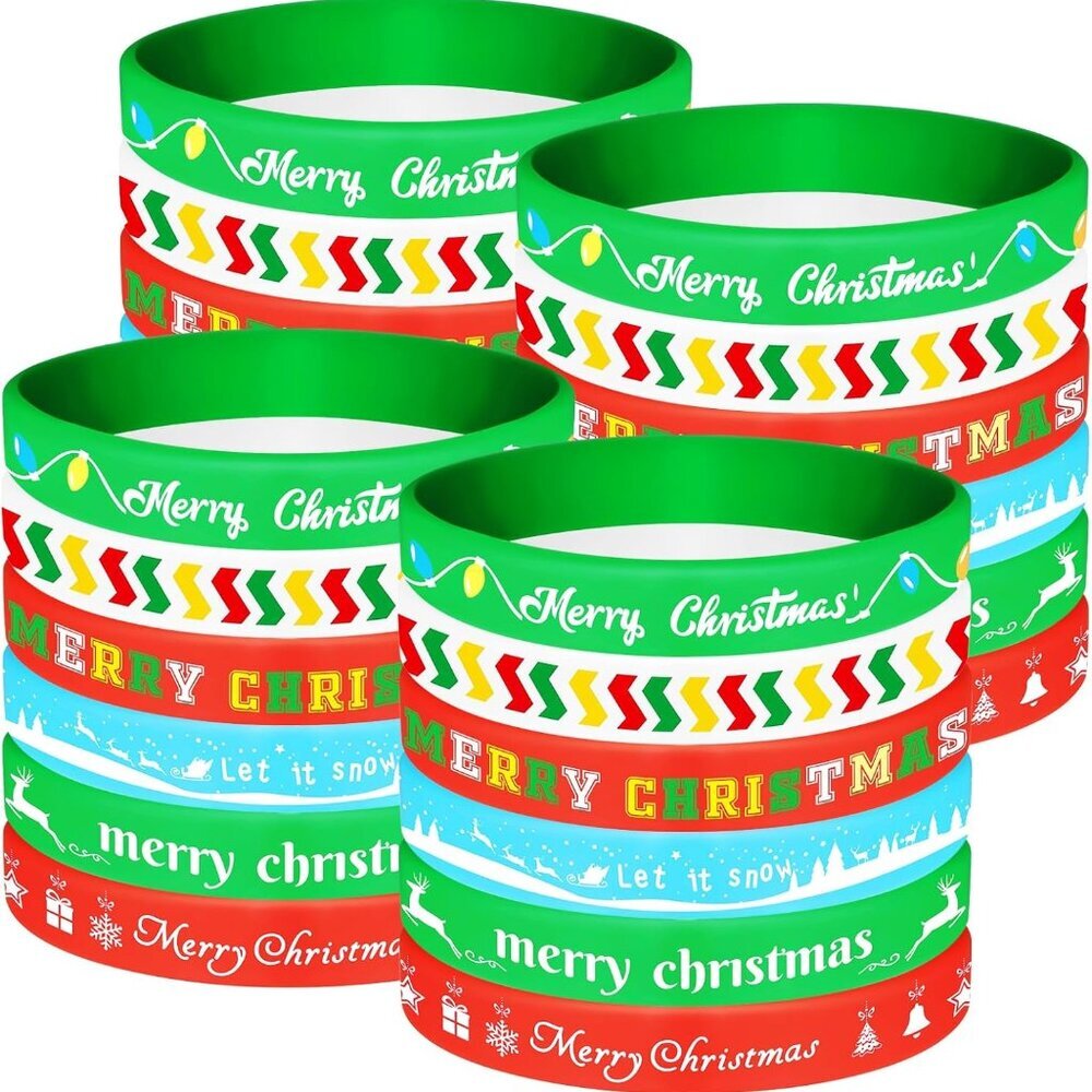 24 Pack Christmas Wristband 6 Style Silicone Bracelet Wristbands Xmas Rubber Ban